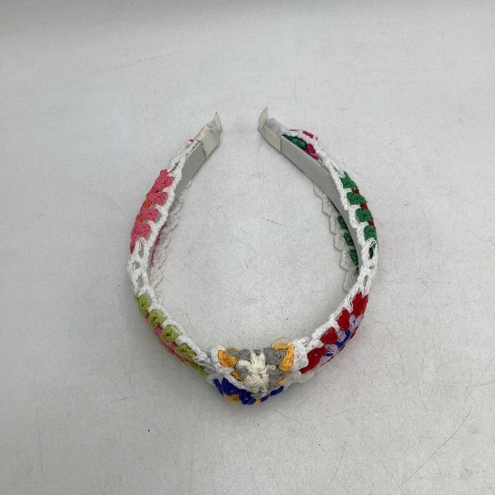 Granny Square Crochet Twisted Knot Headband Boho Retro Multi Color Accessory